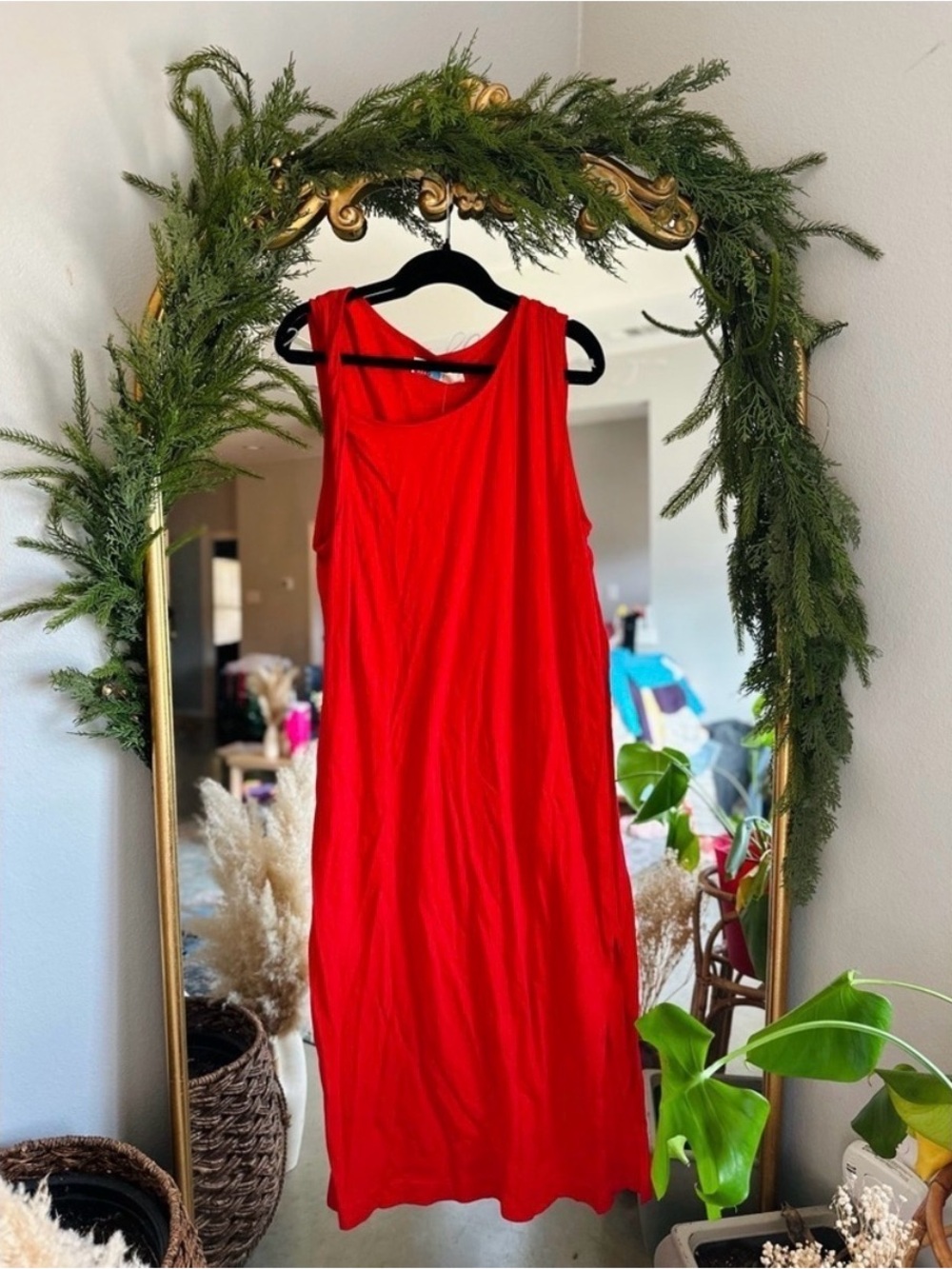 Free People Drew Red Midi Maxi 100% Cottin Dress L